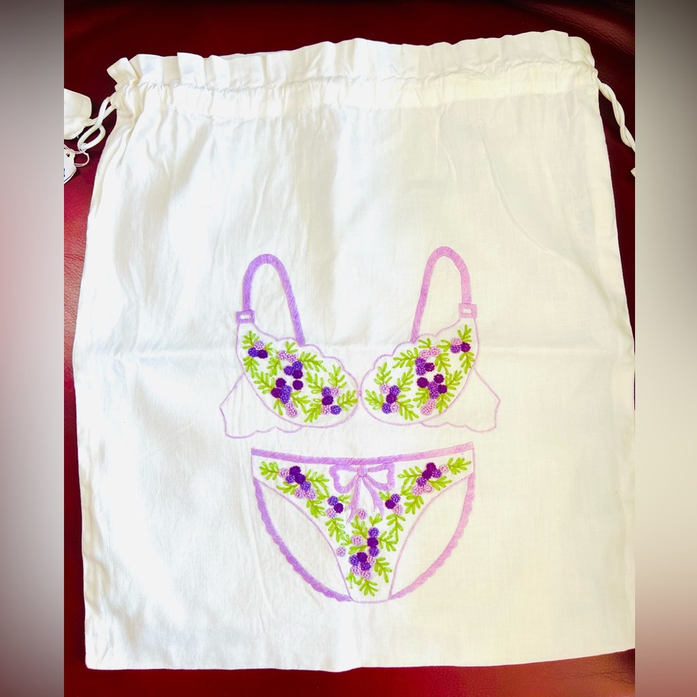 🆕 Embroidered LINGERIE, travel, swim, organizational BAG 14”W X 16”L 100% cotton